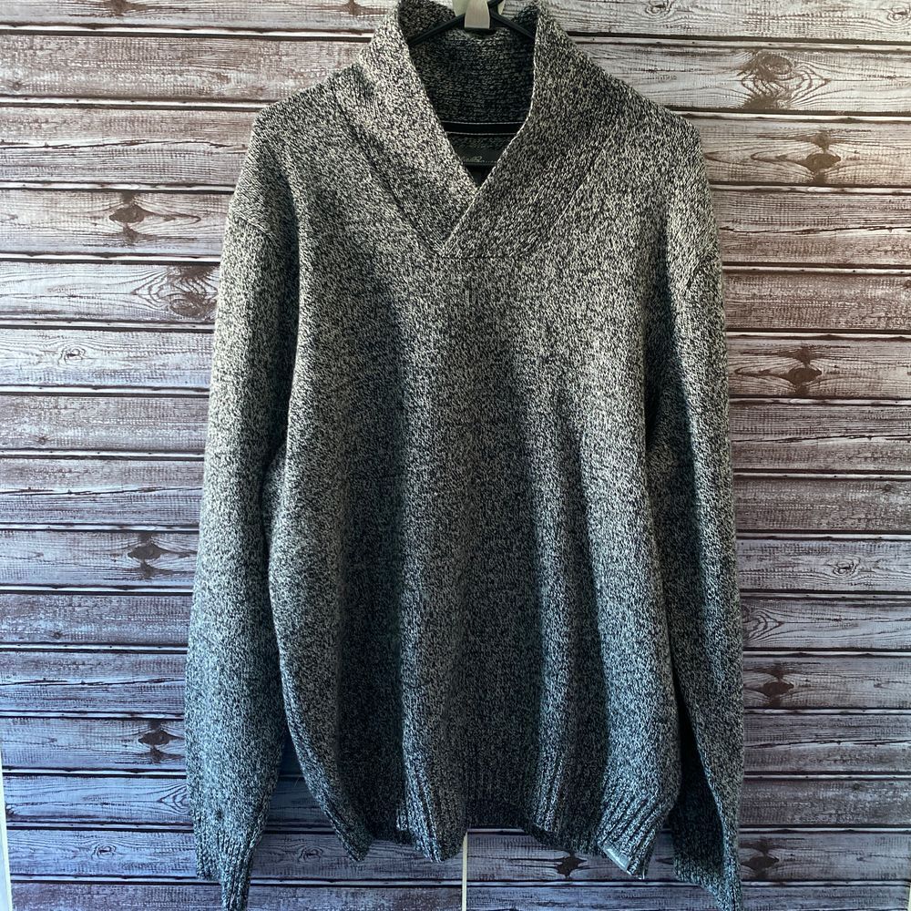 Eddie Bauer Men's Long-Sleeved Pullover Sweater Size XL Black White Wool Blend